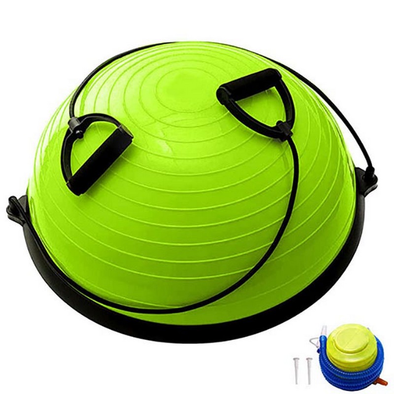 Купить Полусфера BOSU гимнастическая Sportex d58см, в комплекте с эспандером и насосом (B35084) BOSU055-25 зеленый,
