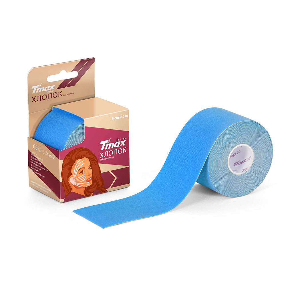 Тейп кинезиологический Tmax Beauty Tape (5cmW x 5mL), хлопок, голубой 1000_1000