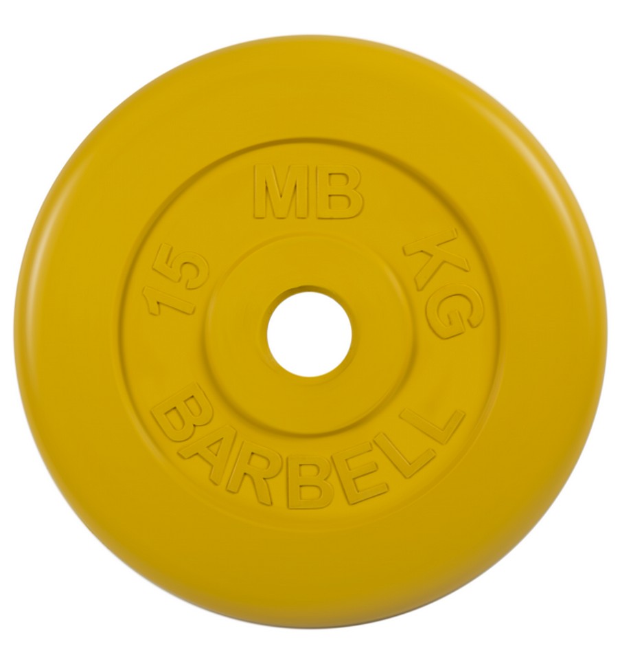 фото Диск обрезиненный d51мм mb barbell mb-pltc51-15 15кг желтый