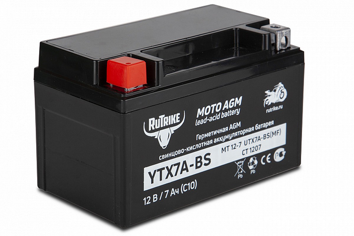 Аккумулятор стартерный для мототехники RuTrike YTX7A-BS (12V/7Ah) (UTX7A-BS, CT 1207, MT 12-7) 24015