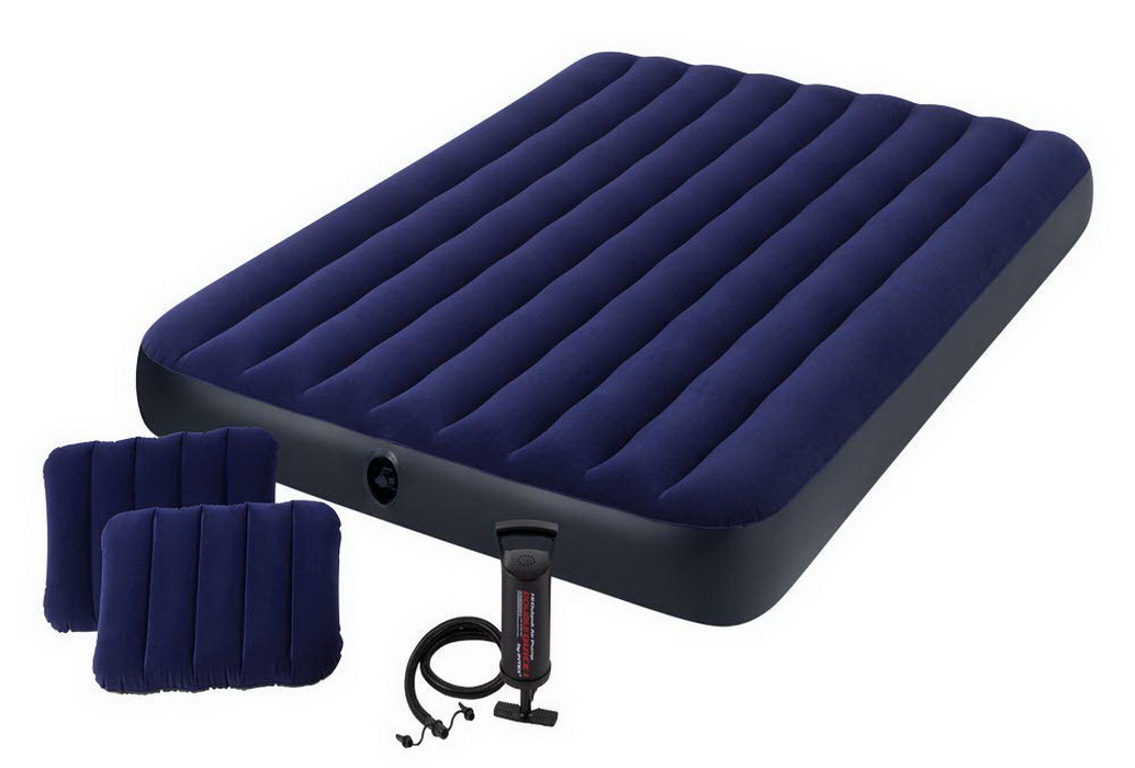 Купить Надувной матрас Intex Classic Downy Airbed Fiber-Tech, 152х203х25см с подушками и насосом 64765,