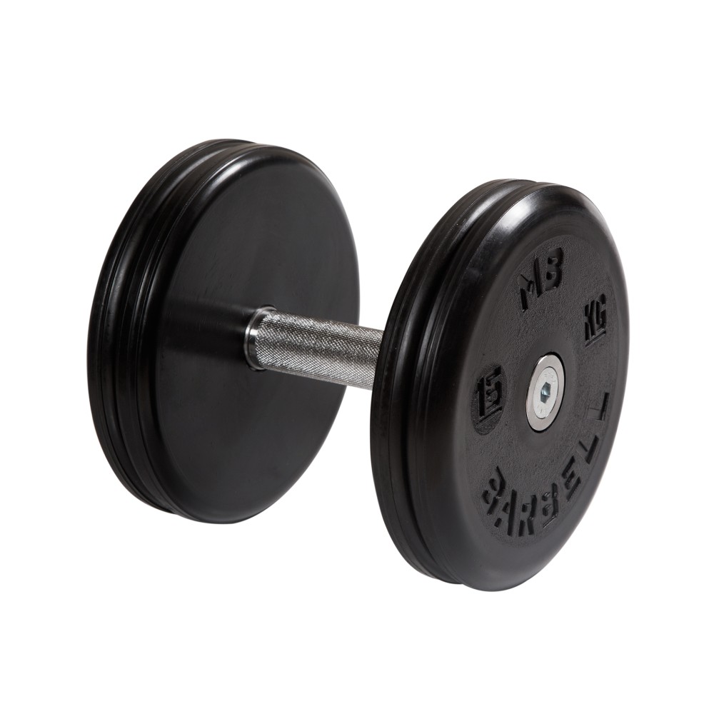 фото Гантель классик с вращающейся ручкой хром 15 кг mb barbell mb-fdbem-b15