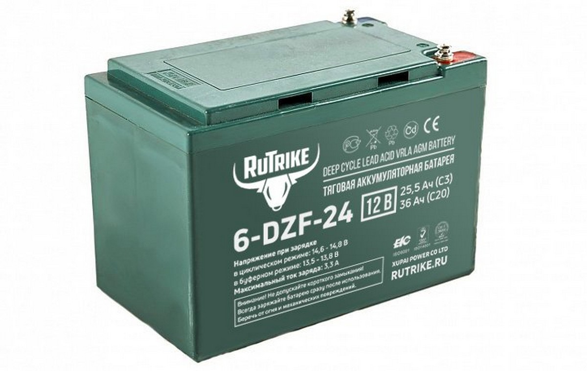 Тяговый гелевый аккумулятор RuTrike 6-DZF-24 (12V24A/H C2) 22835