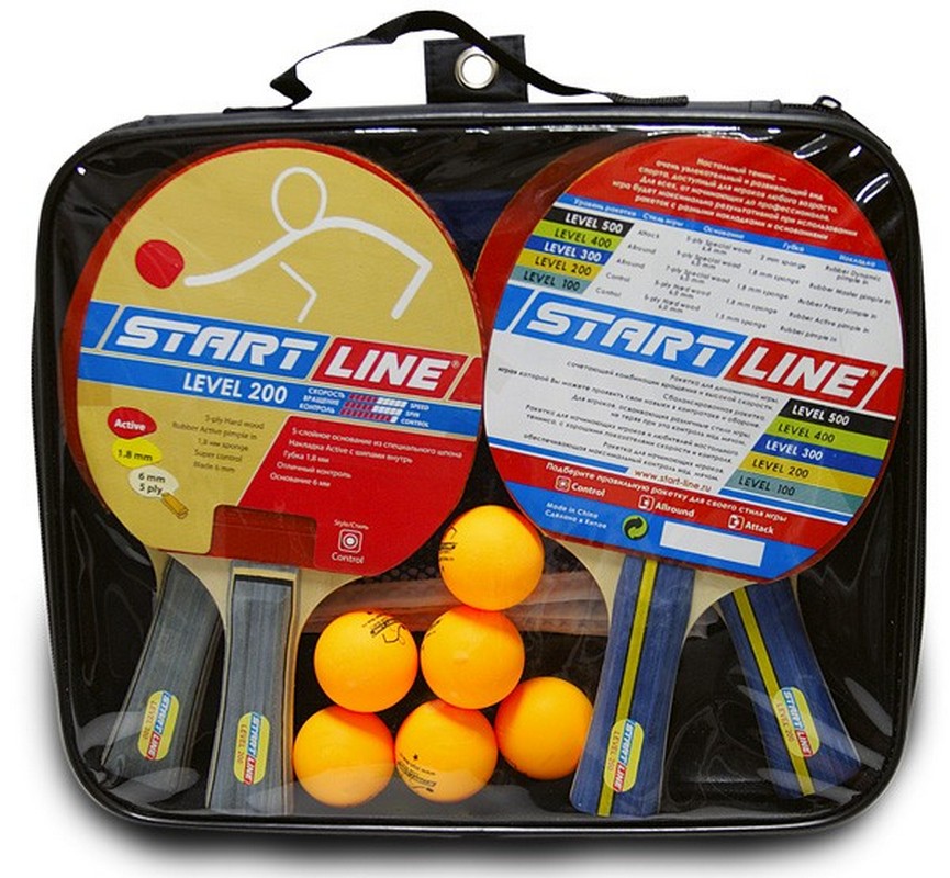 Купить Набор для настольного тенниса Start line Level 200 4 ракетки 6 мячей+сетка, Line
