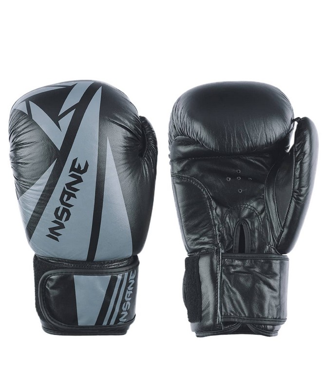 Перчатки боксерские 8 oz Insane ARES, кожа, черный,  - купить со скидкой