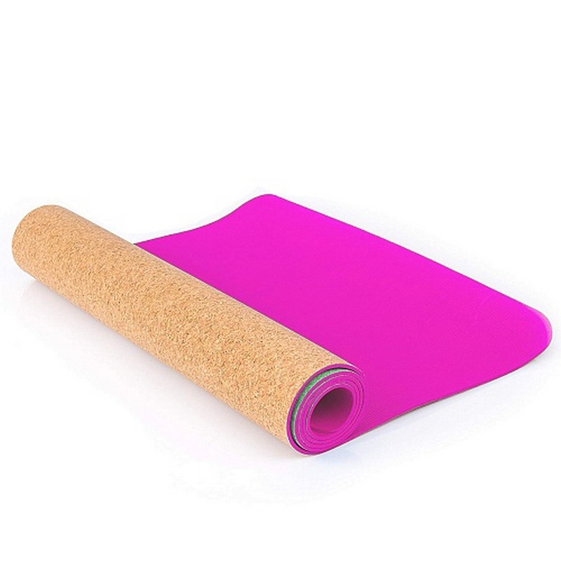 Купить Коврик для фитнеса и йоги Larsen TPE+ пробка 173х61х0,4см двухцветный розовыйпробка,