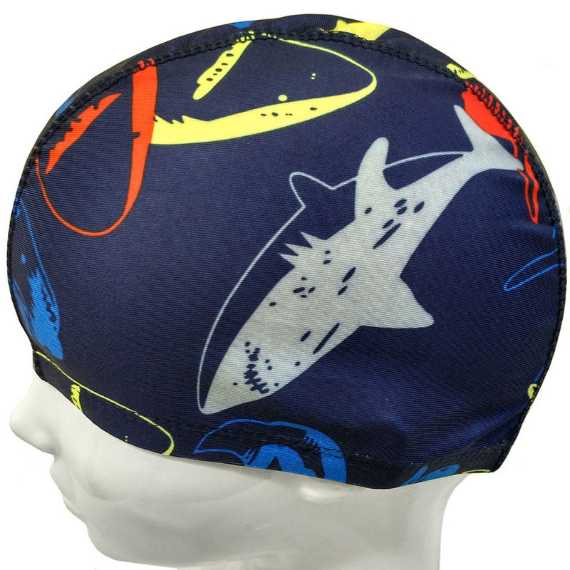 фото Шапочка для плавания взрослая sportex полиэстер (синяя с рисунком) c33687