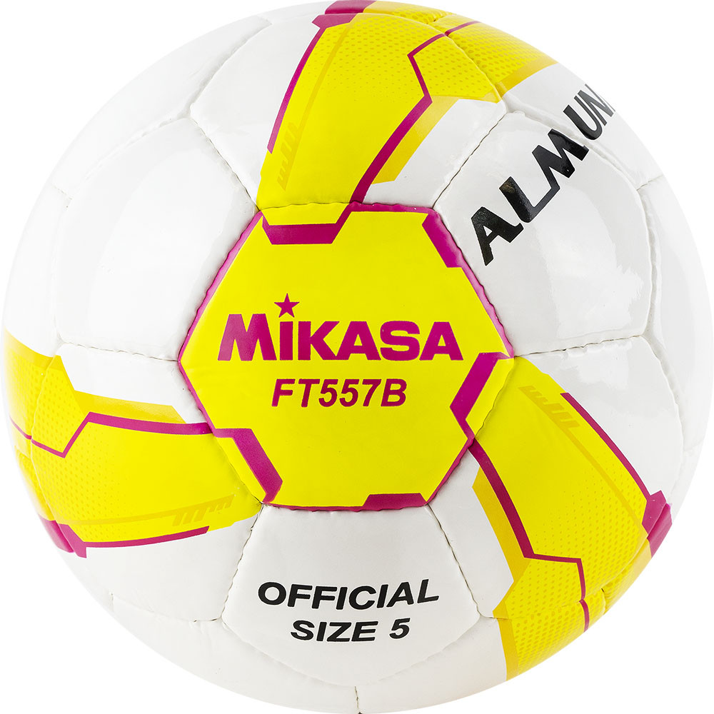 фото Мяч футбольный mikasa ft557b-yp, р.5, 32пан, гл. пвх, руч.сш, лат.кам, бело-желтый