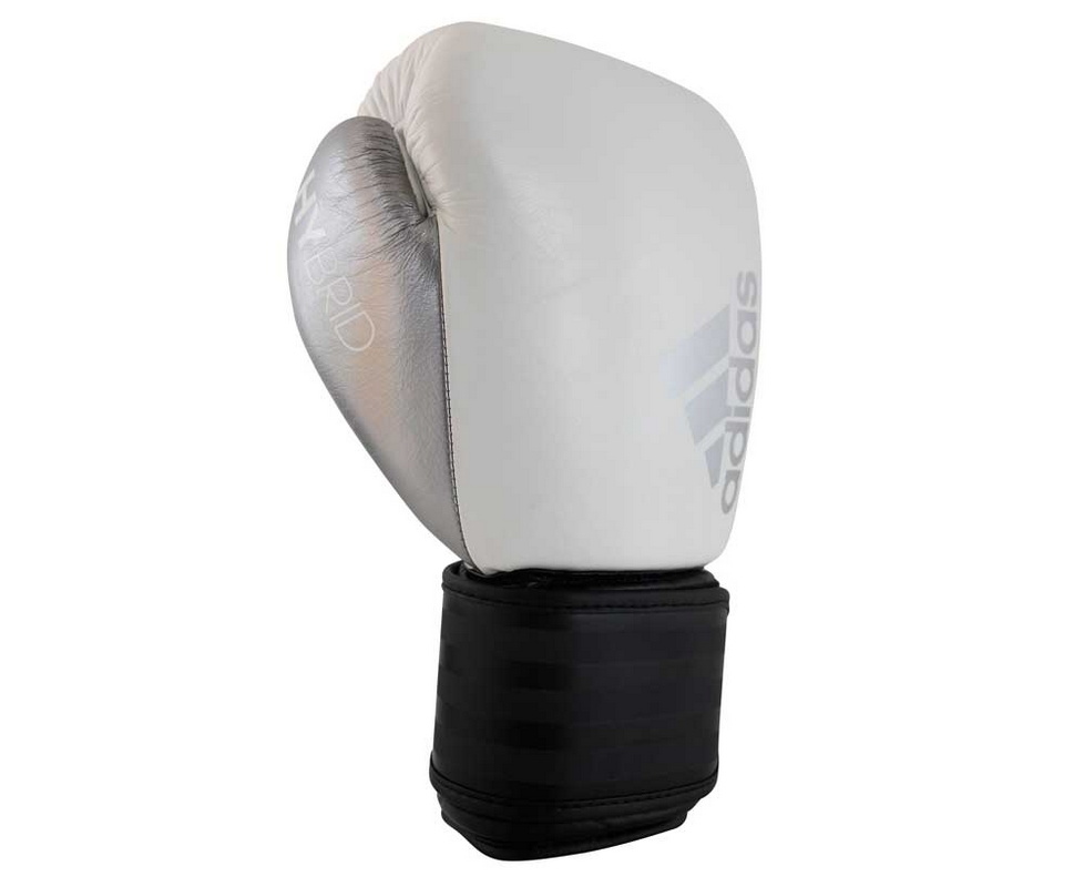 Купить Боксерские перчатки Adidas Hybrid 200 бело-черно-серебристые adiH200 10 oz,
