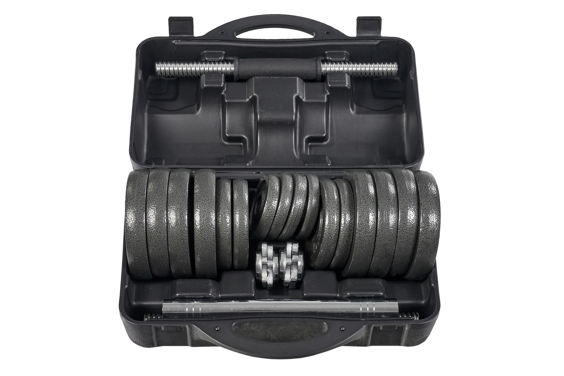 Набор гантелей + гриф для штанги 30 кг, пластиковый кейс Bradex SF 0558,  - купить со скидкой