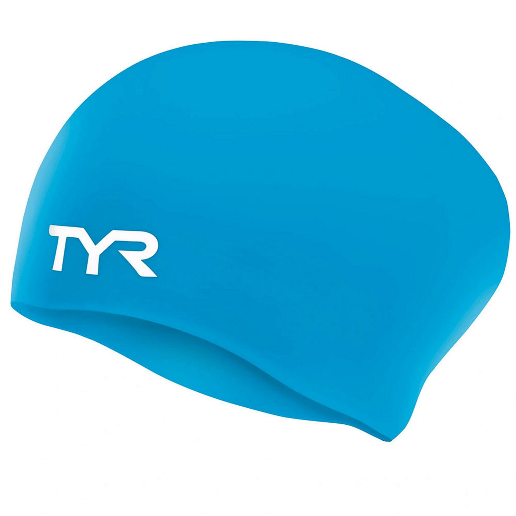 фото Шапочка для плавания подростковая tyr long hair wrinkle-free silicone cap jr lcsjrl-420 голубой