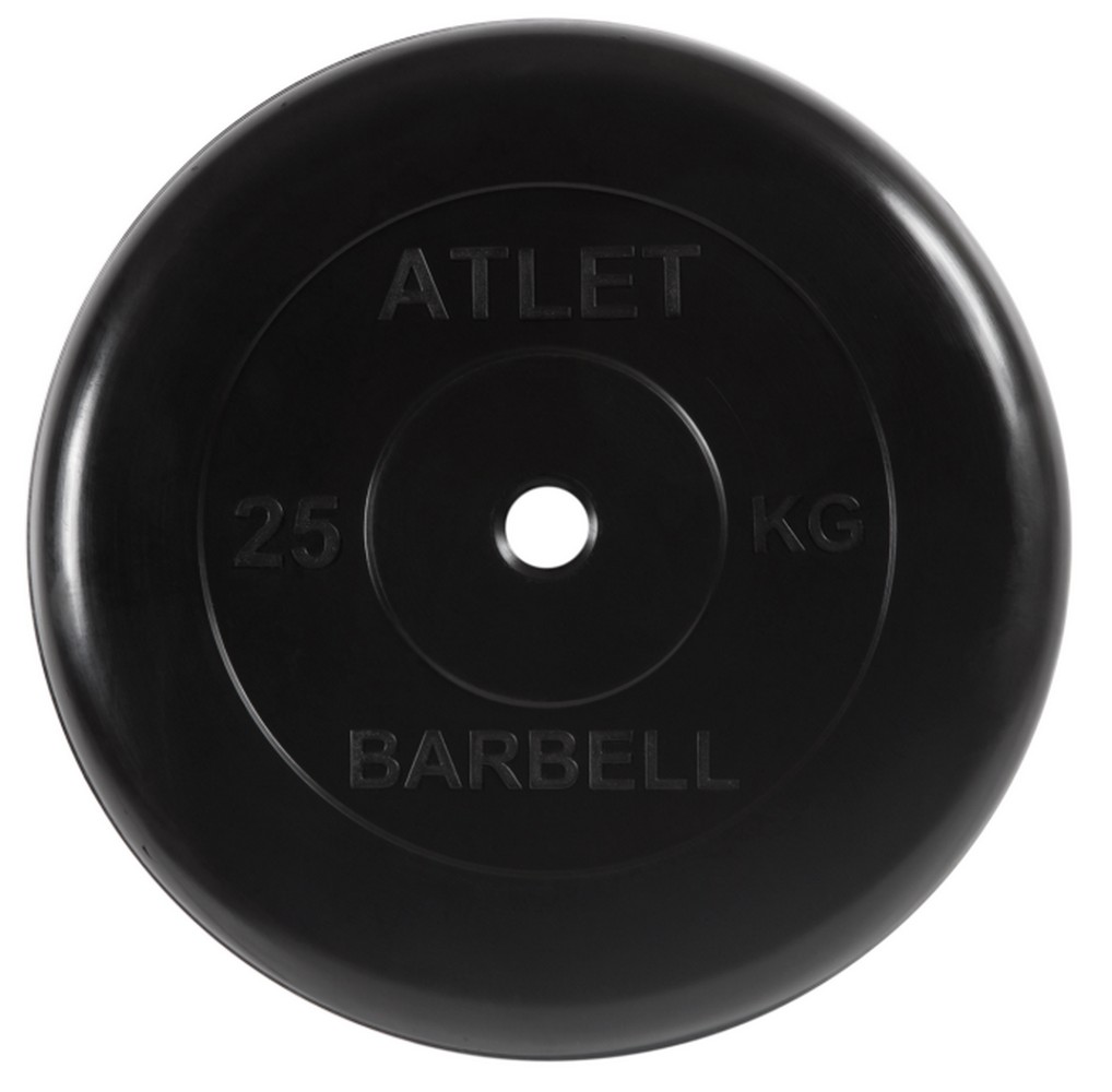 Диск обрезиненный d31мм MB Barbell Atlet 25кг черный MB-AtletB31-25 - фото 1