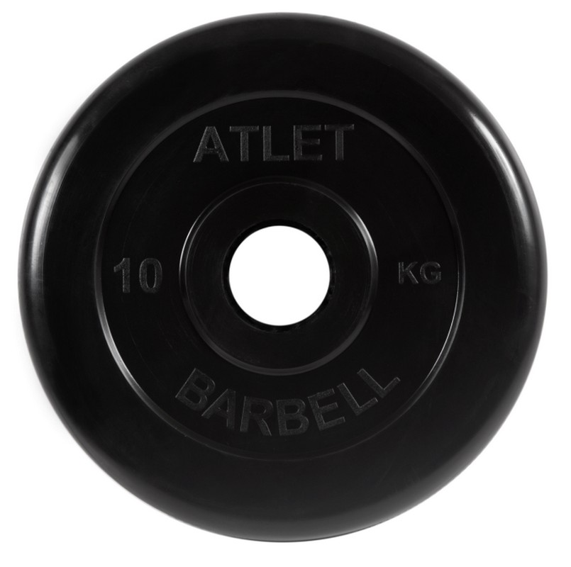 Диск обрезиненный d51мм MB Barbell Atlet 10кг черный MB-AtletB51-10 - фото 1