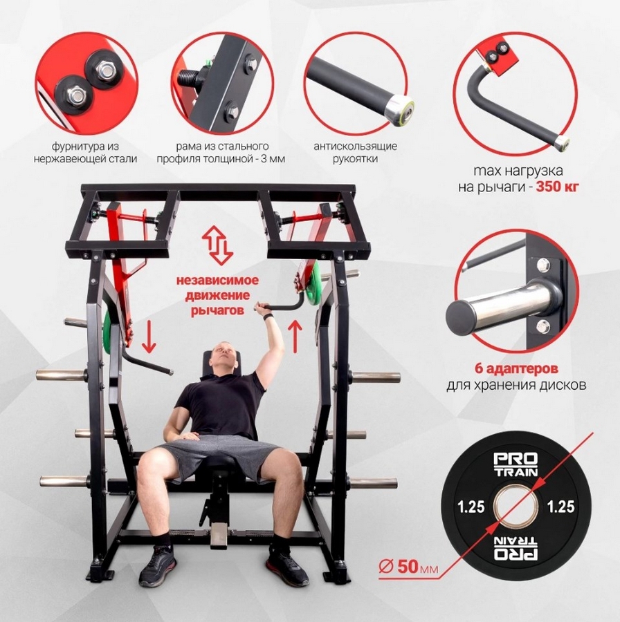 Плечевой жим на свободных весах Protrain PP121 черно-красный 896_900