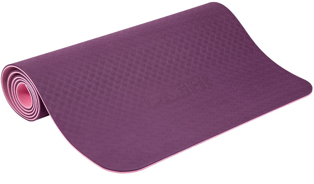фото Коврик для йоги и фитнеса profi-fit 6 мм, профессиональный фиолетово-розовый 173x61x0,6