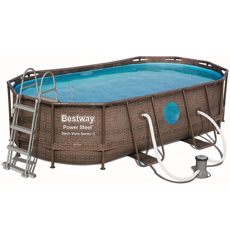 фото Бассейн овальный на стойках 427х250х100 см bestway power steel swim vista 56714 ротанг