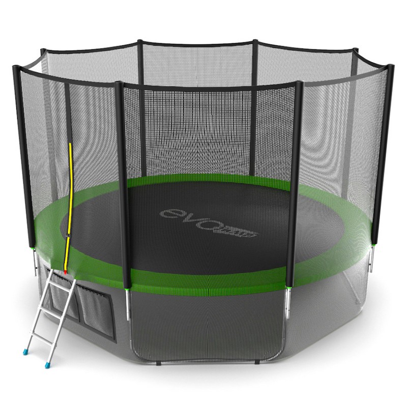 фото Батут с внешней сеткой и лестницей evo jump external 12ftt+ нижняя сеть, зеленый