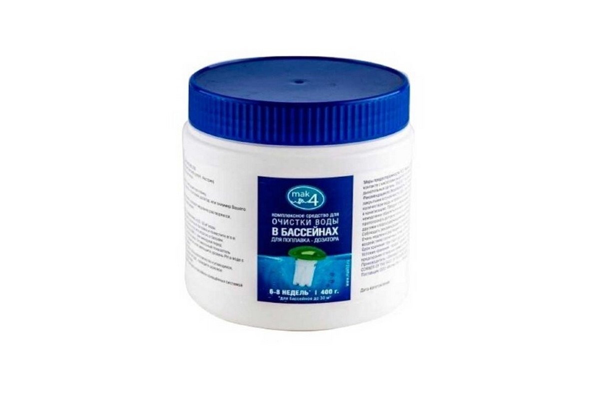 MAK 4. Комплексный препарат 400гр.(запасные таблетки) Для длительной дезинфекции воды в бассейне М10087