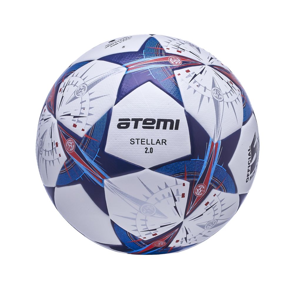 Купить Мяч футбольный Atemi STELLAR-2.0, PU+EVA, бел/син/оранж., р.5, Thermo mould (б/швов),