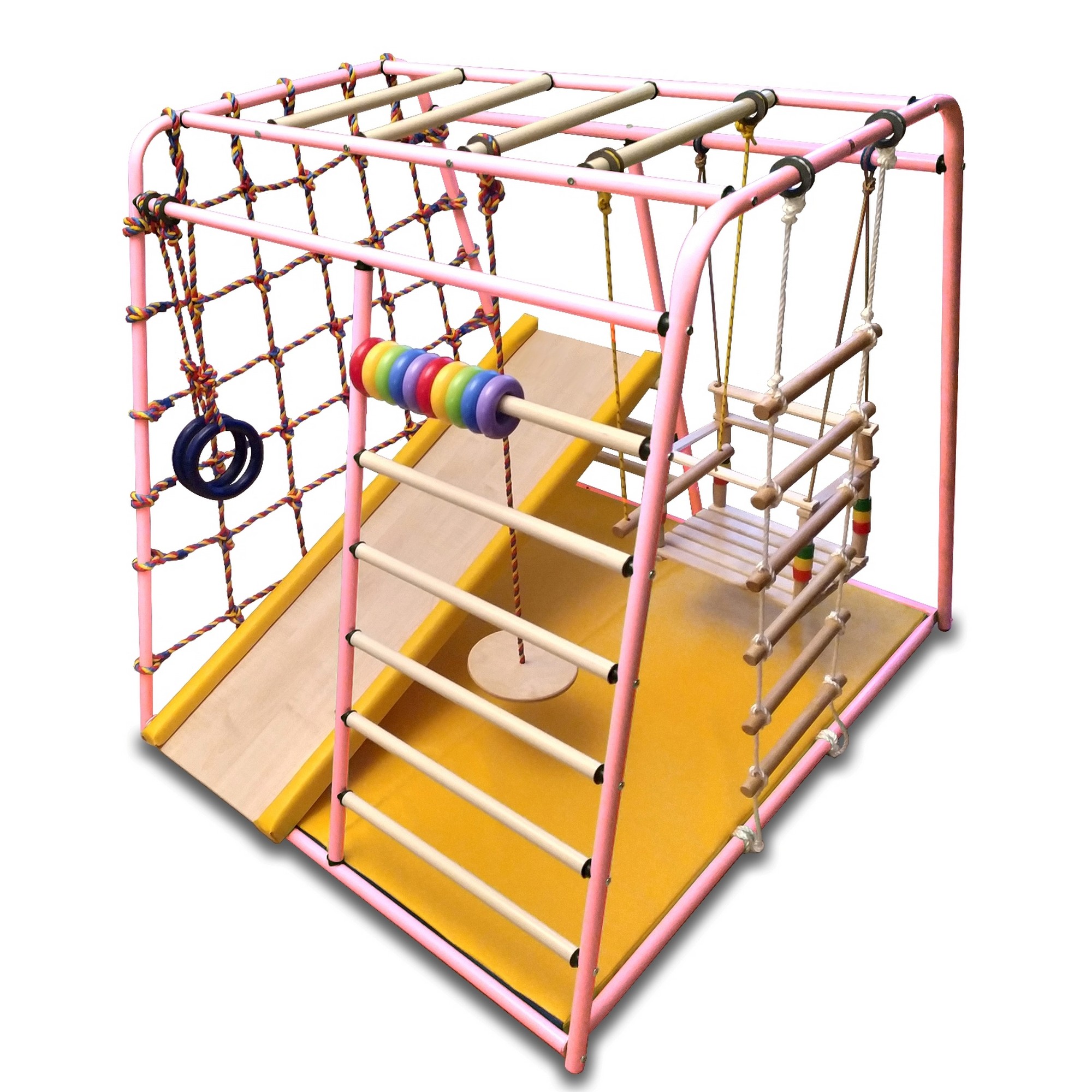 фото Детский спортивный комплекс вертикаль весёлый малыш maxi горка мягкий бортик, розовый