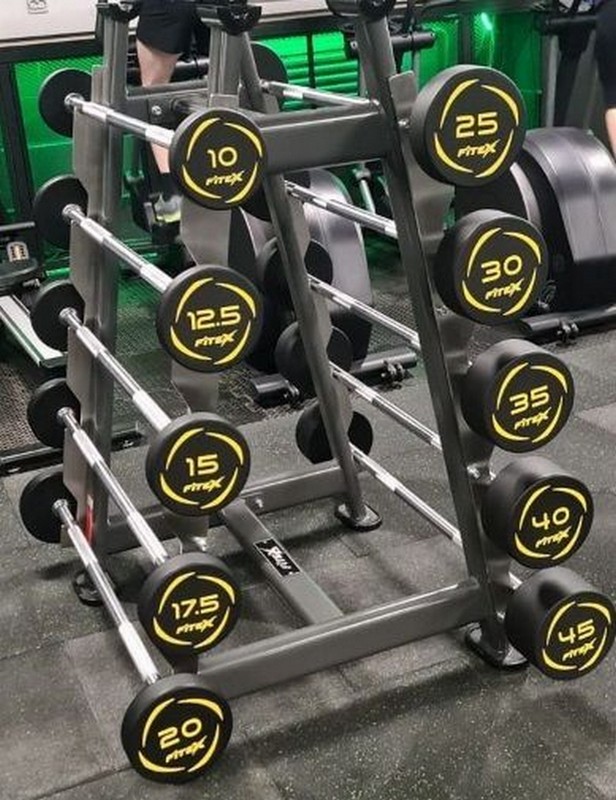 фото Комплект полиуретановых фиксированных штанг 10-45кг fitex pro 10 штанг со стойкой ftx-414.1