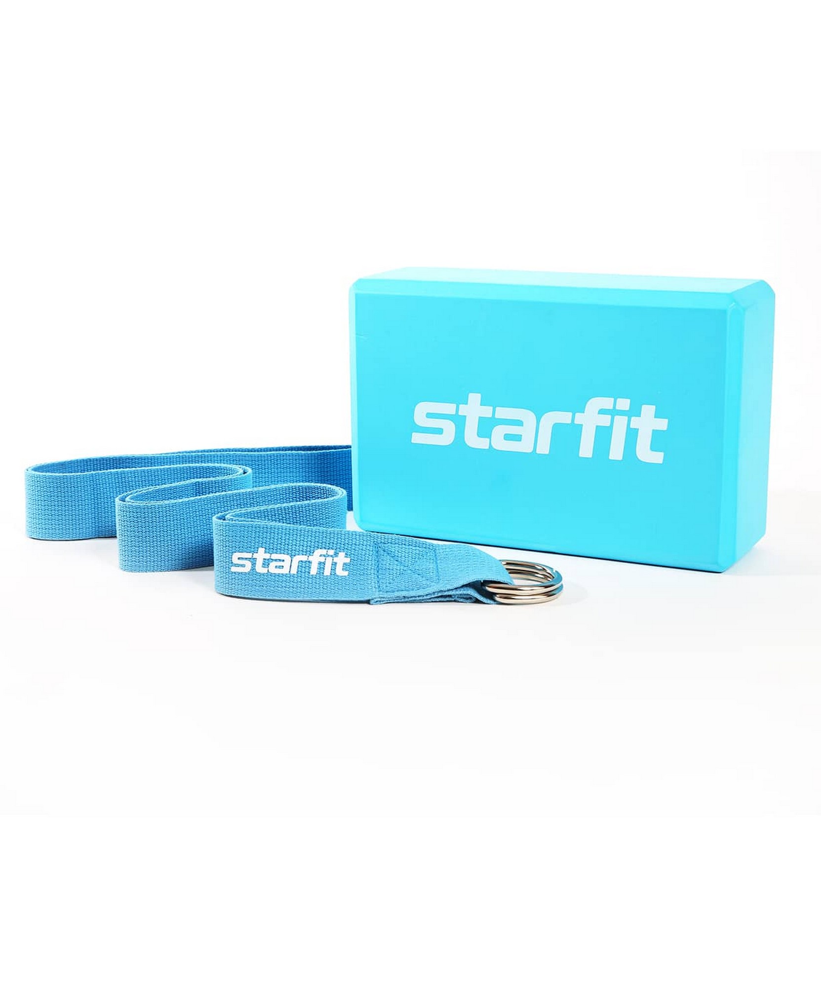 Комплект из блока и ремня для йоги Star Fit YB-205 синий пастель - фото 1