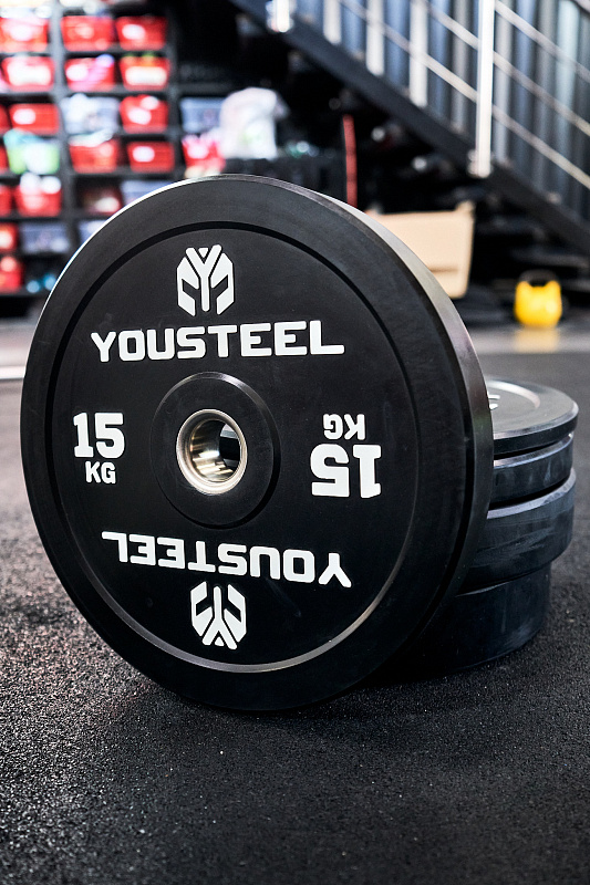 Диск EVO BUMPER PLATE 15кг YouSteel чёрный - фото 1