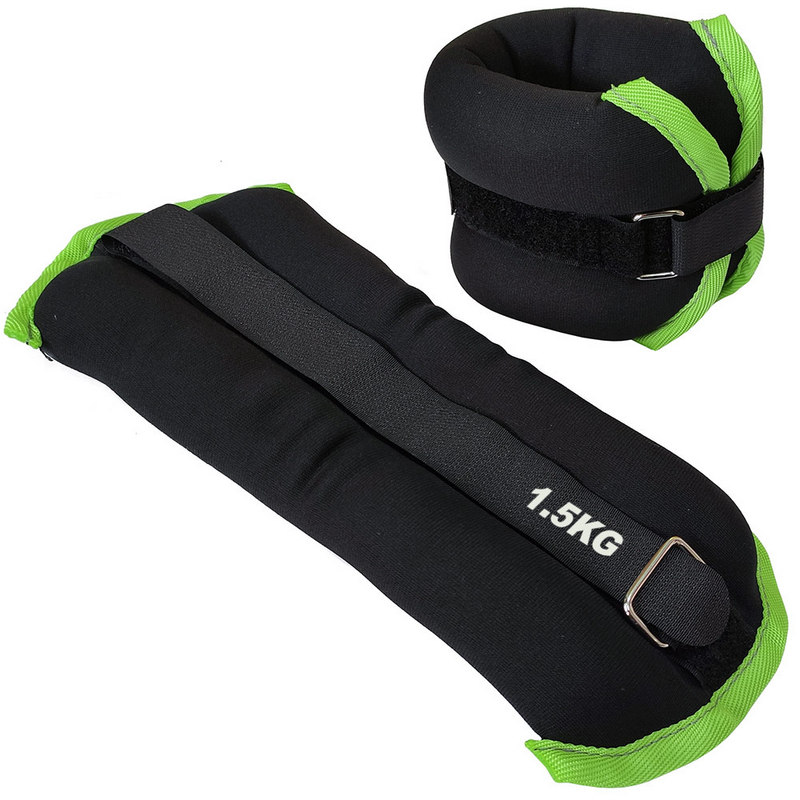 Утяжелители Sportex (2х1,5кг) (нейлон) в сумке (черный с зеленой окантовкой) ALT Sport HKAW101-5,  - купить со скидкой