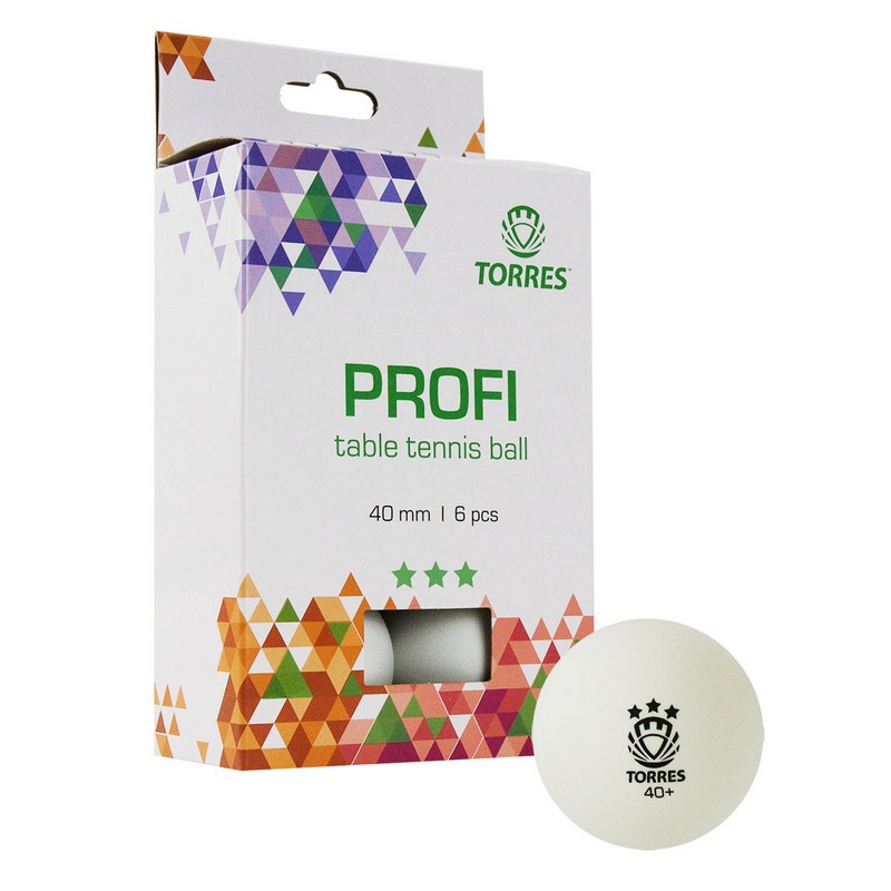 Купить Мяч для настольного тенниса Torres Profi 3* TT21012 6 шт, белый,