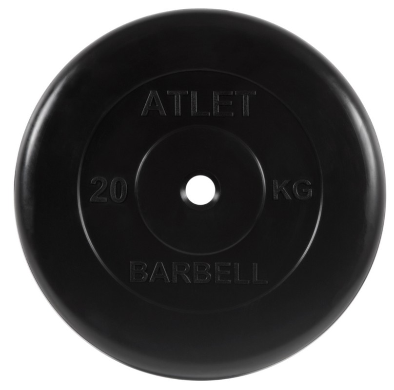 фото Диск обрезиненный d51мм mb barbell atlet 20кг черный mb-atletb51-20