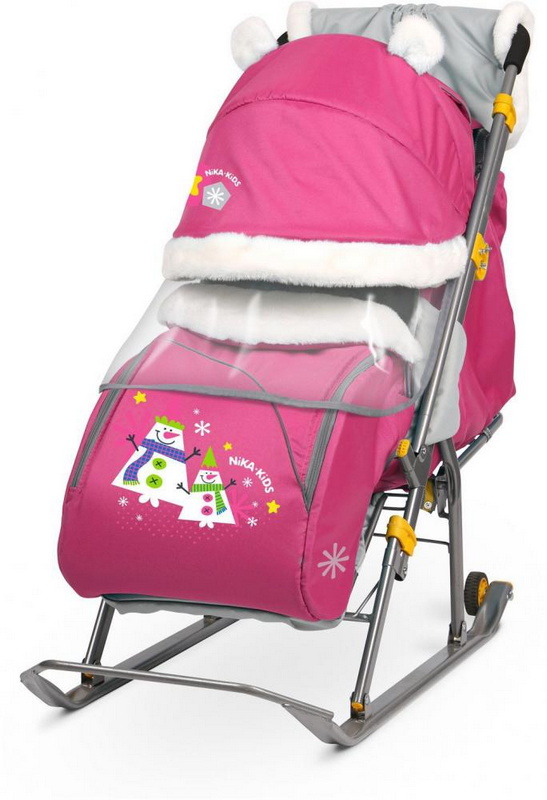 Санки-коляска детские Ника Детям 6 Снеговик Розовый НД6/Р - фото 1